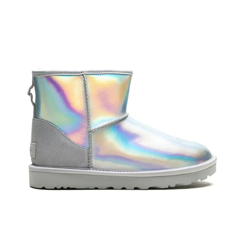UGG CLASSIC MINI Iridescent Short Snow Boots Women's Glacier Gray-1