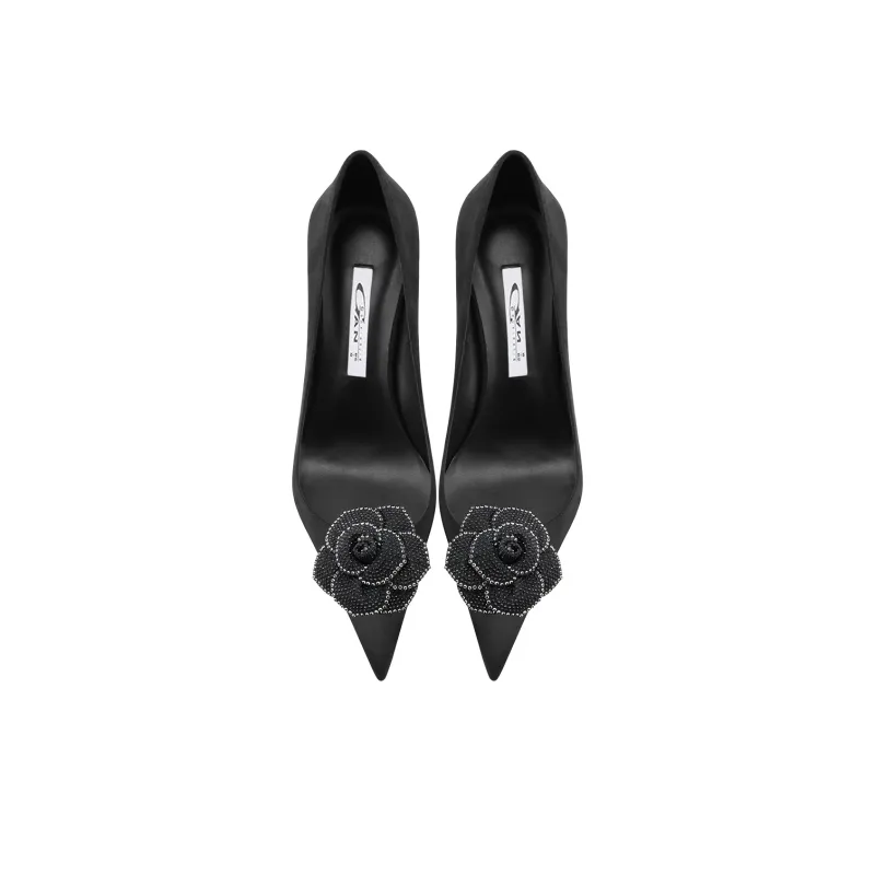 Ganxiaojie Slim Heel High Heels Women's Black-4
