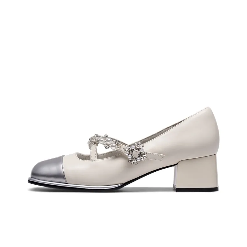 Kiss Kitty Block Heel High Heels 4.5cm Women's White-1