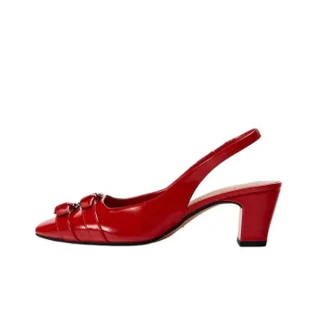 ZARA Chunky Heel High Heels Women's Red