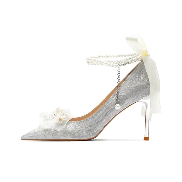 Crelinkxlat Slim Heel High Heels Women's Silver-8