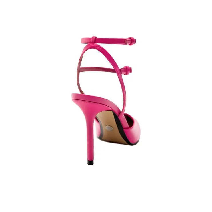ZARA Slim Heel High Heels 9.5cm Women's Rose Red-3