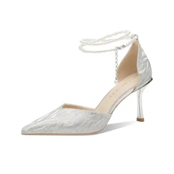 Ainer-cat Glitter Slim Heel High Heels 8cm Women's Silver