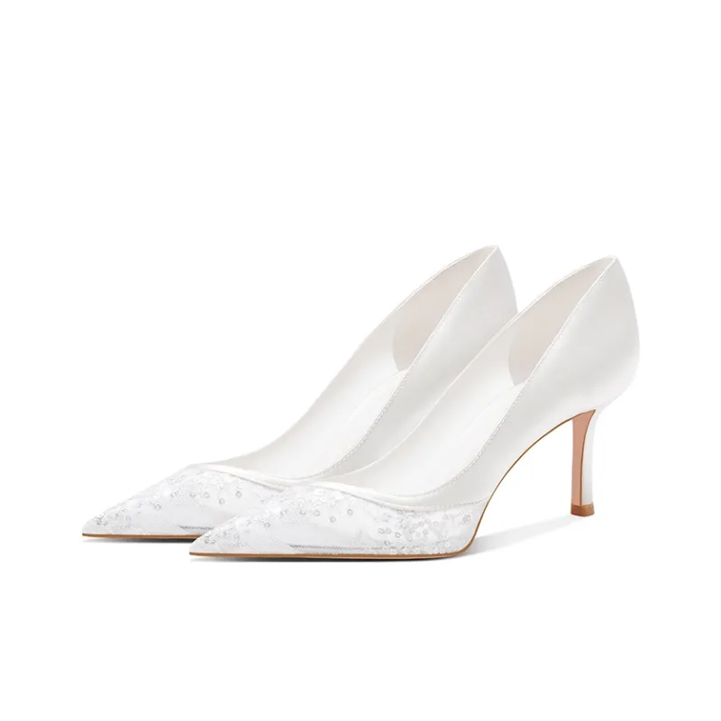 PJJUU Slim Heel High Heels 6.5cm Women's White-3