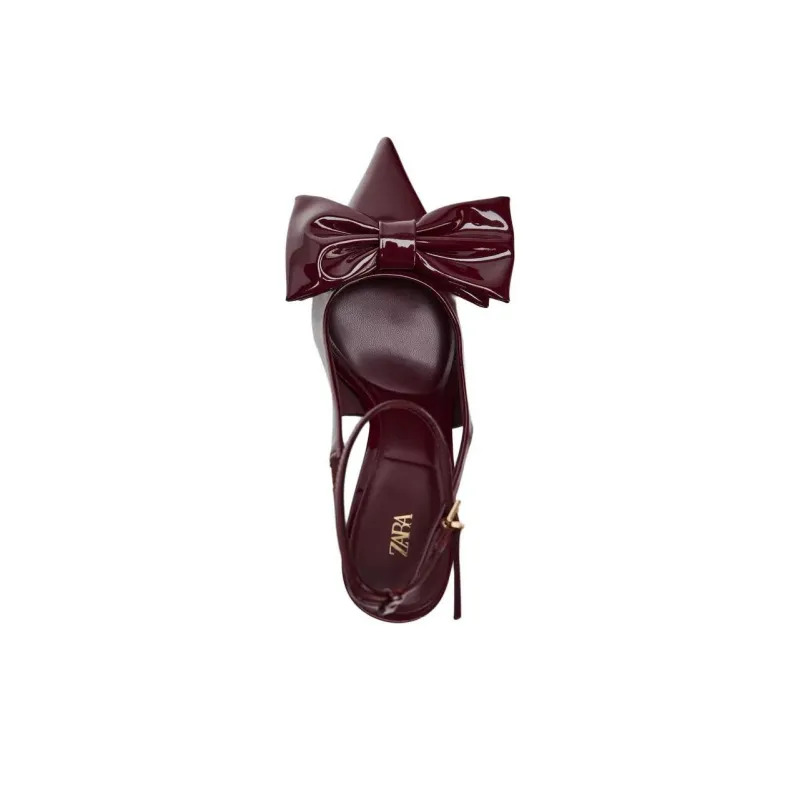 ZARA Slim Heel High Heels 10cm Women's Burgundy-2