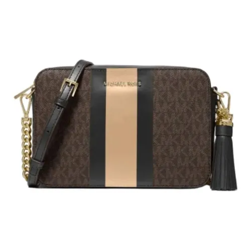MICHAEL KORS Ginny Coated Canvas Shoulder Bag Crossbody Bag Medium Size Women's Black & Camel