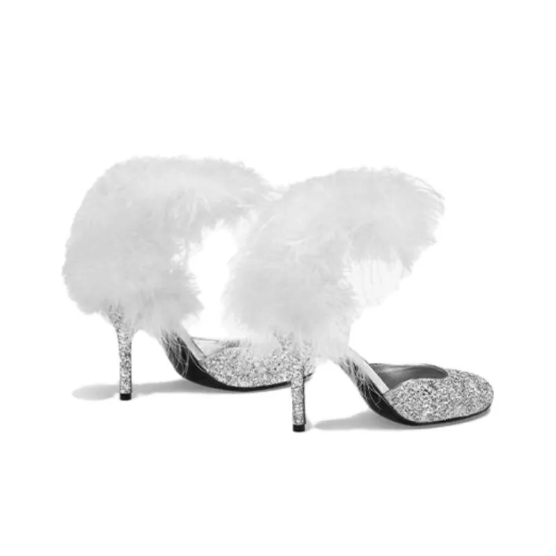 73Hours Aerial Dance Party Slim Heel High Heels 9cm Women's Silver-3