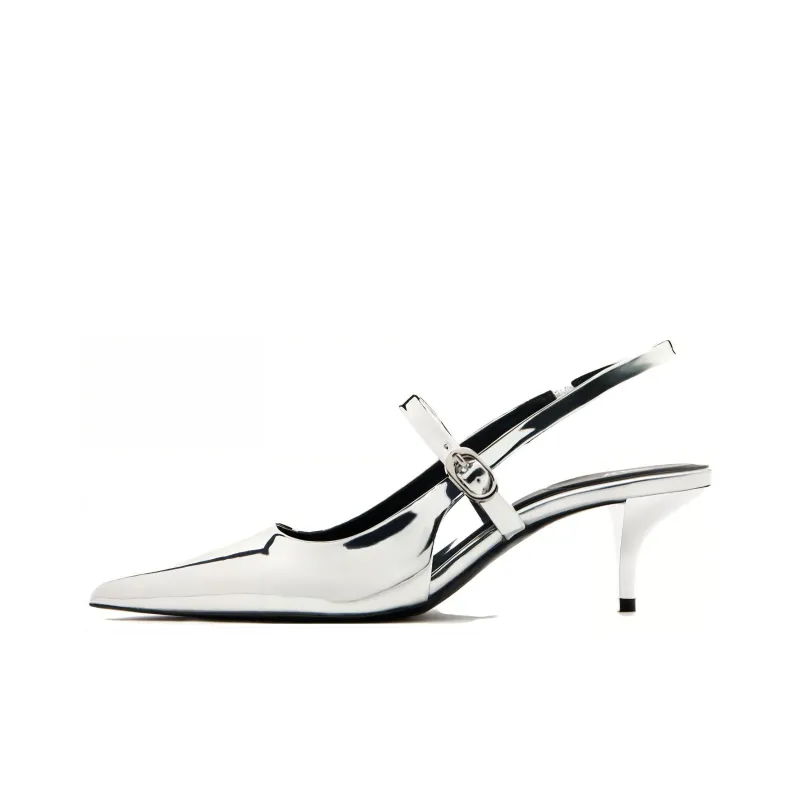 ZARA Slim Heel High Heels 6cm Women's Silver-0
