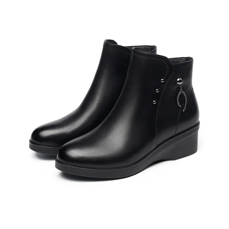 AOKANG High Top Casual Ankle Boots Women's Black-4