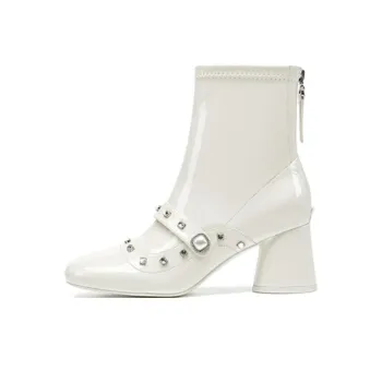 SHOESZOOO White High Heels Ankle Boots 6.5cm Women's Moon White