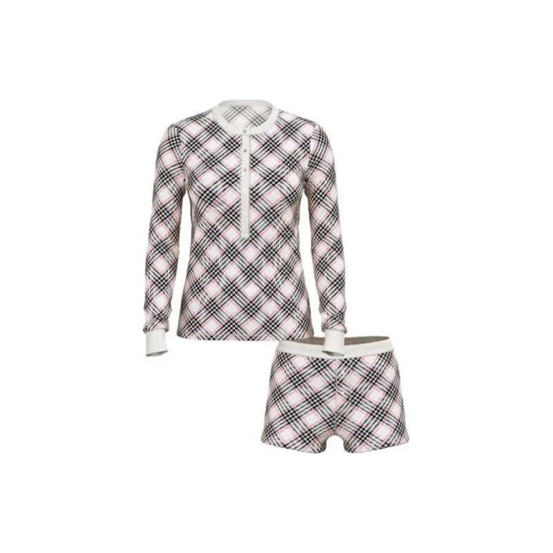 Victoria's Secret Thermal Short Pajama Set / Print Pajama Set Women's Pink Plaid-0