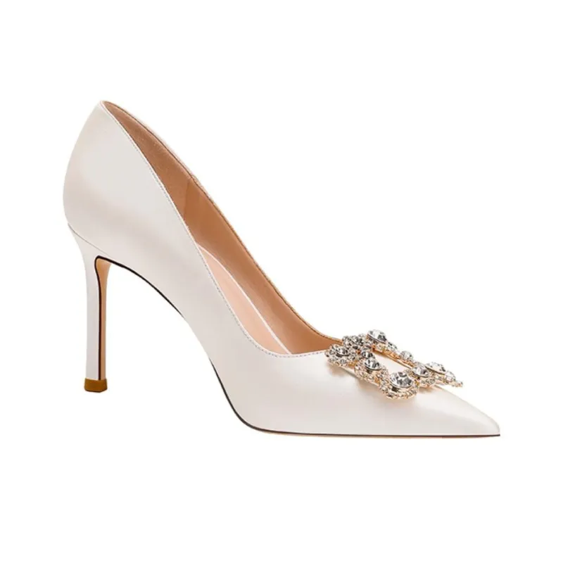 Li Ke Slim Heel High Heels Women's White-2
