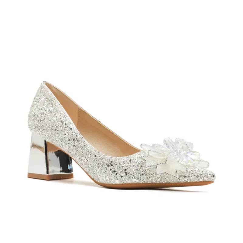 TADSW Chunky Heel High Heels 6cm Women's Silver-1