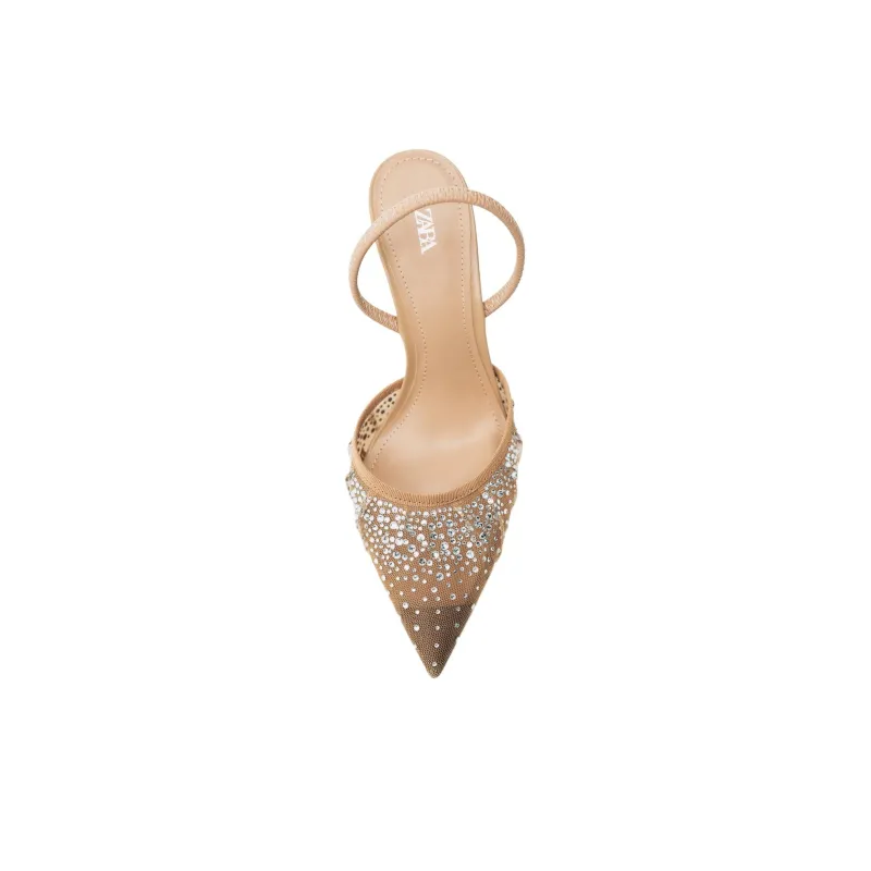 ZARA Slim Heel High Heels 8cm Women's Beige-4