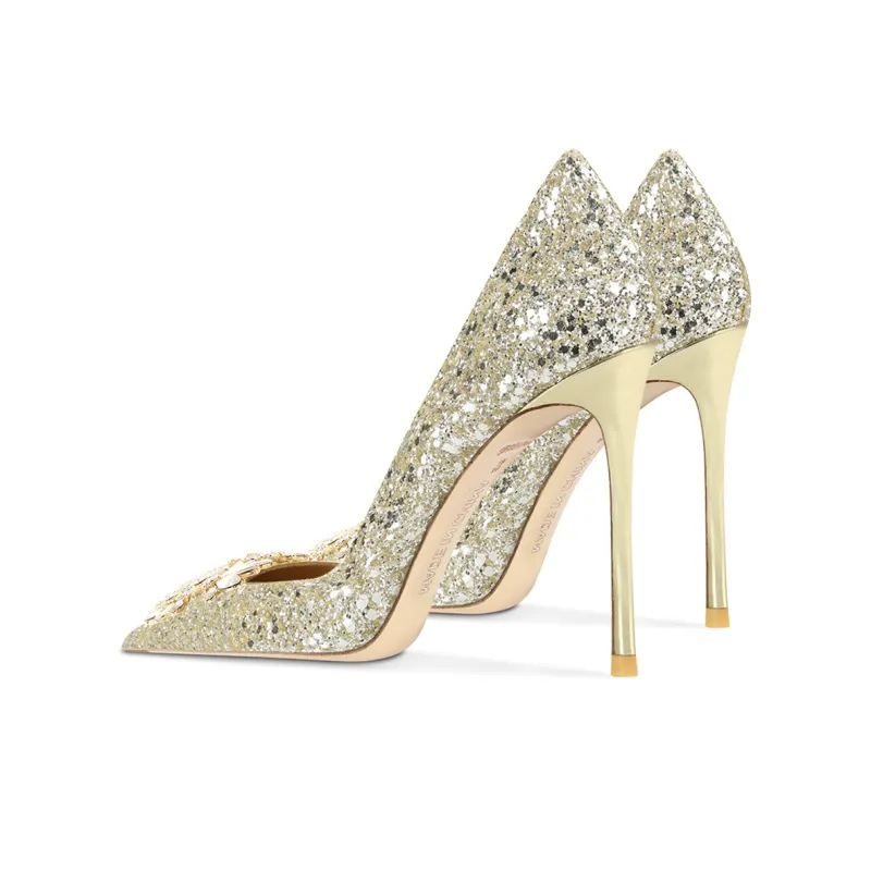 Ganxiaojie Slim Heel High Heels 6cm 8cm 10cm Women's Gold-3