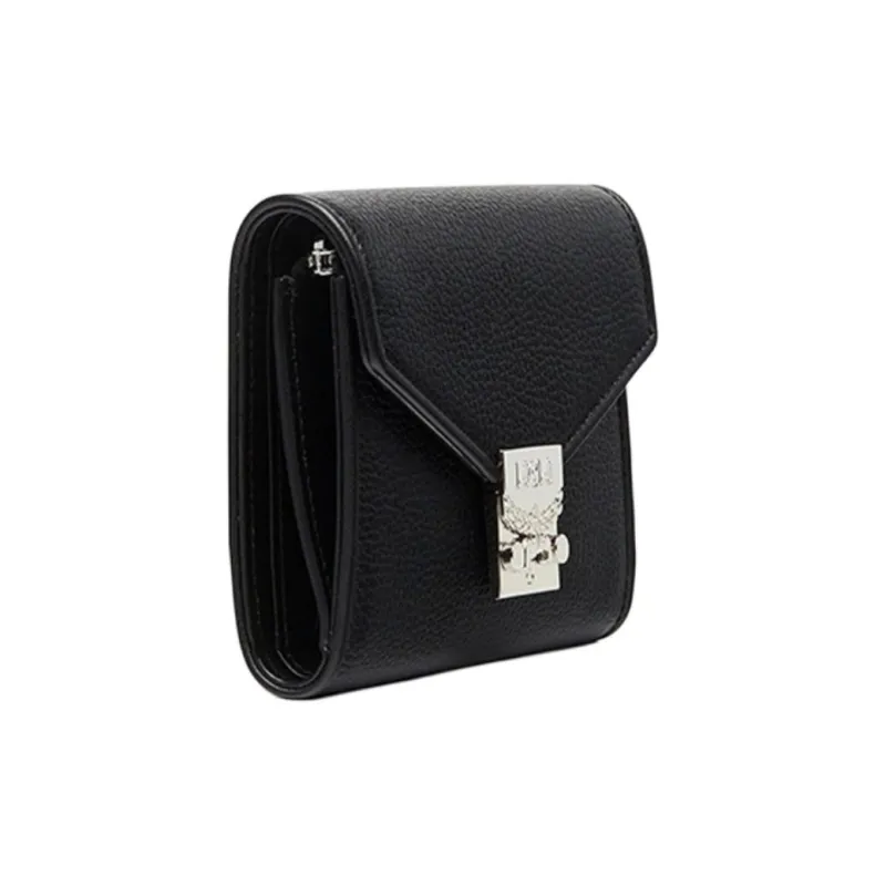 MCM Patricia Visetos Cow Leather Wallet Small Size Unisex Black-1
