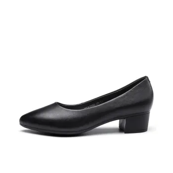Strongman 3515 Women's Genuine Leather Low Vamp Unlined Shoes Chunky Heel Commute Small Leather Shoes