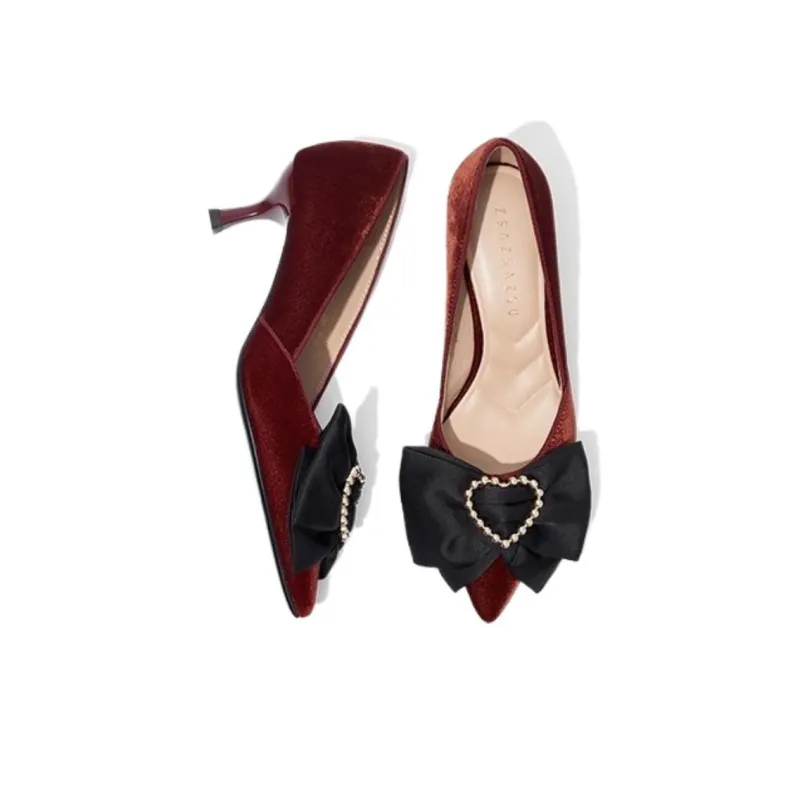 ZSAZSAZSU Slim Heel High Heels 5.5cm Women's Dark Red-2