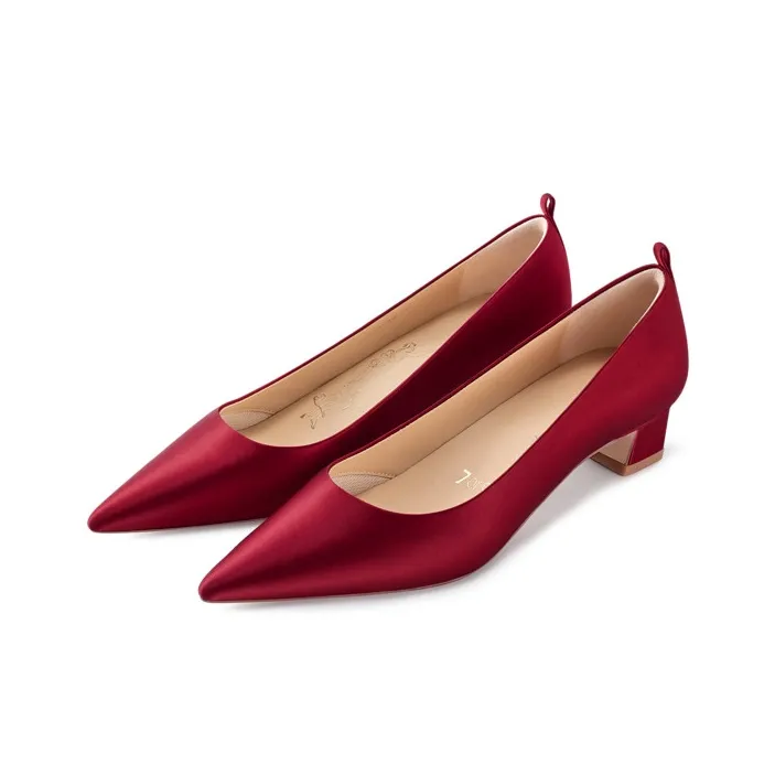 7or9 Red Velvet Cake Chunky Heel High Heels 3.5cm Women's Red-1