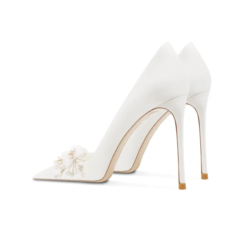 Ganxiaojie Slim Heel High Heels Women's White-3