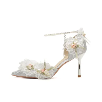 Ainer-cat Slim Heel High Heels 8cm Women's Silver