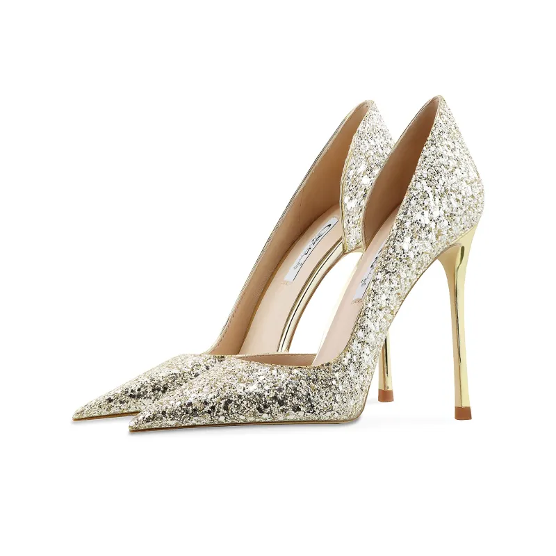 Ganxiaojie Slim Heel High Heels Women's Champagne Gold-2