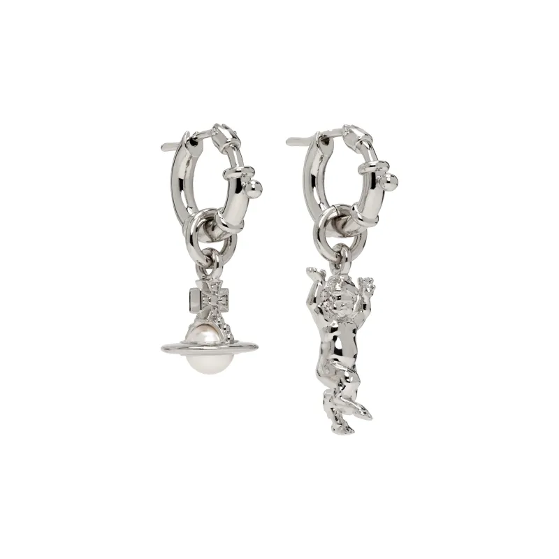 Vivienne Westwood Brass Artificial Pearl Earrings Women's Silver-1