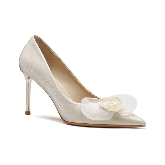 HKCP Slim Heel High Heels 8cm Women's Apricot-1