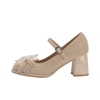 Pretty Tiffin Chunky Heel High Heels Women's Apricot