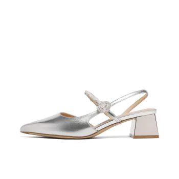 BELLE Block Heel High Heels 4.5cm Women's Silver Apricot