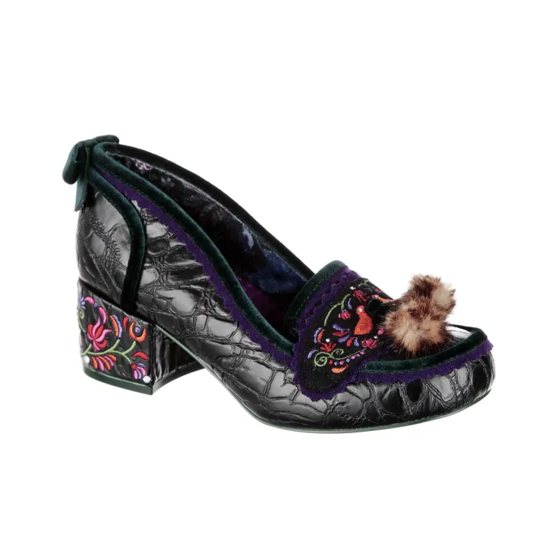 IRREGULAR CHOICE Cosy Cottontail Chunky Heel High Heels 5cm Women's Black-2