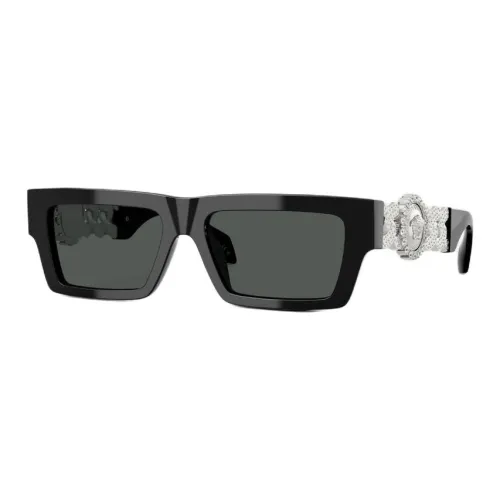 VERSACE Crystal Nylon Hardware Square Sunglasses Women's Black