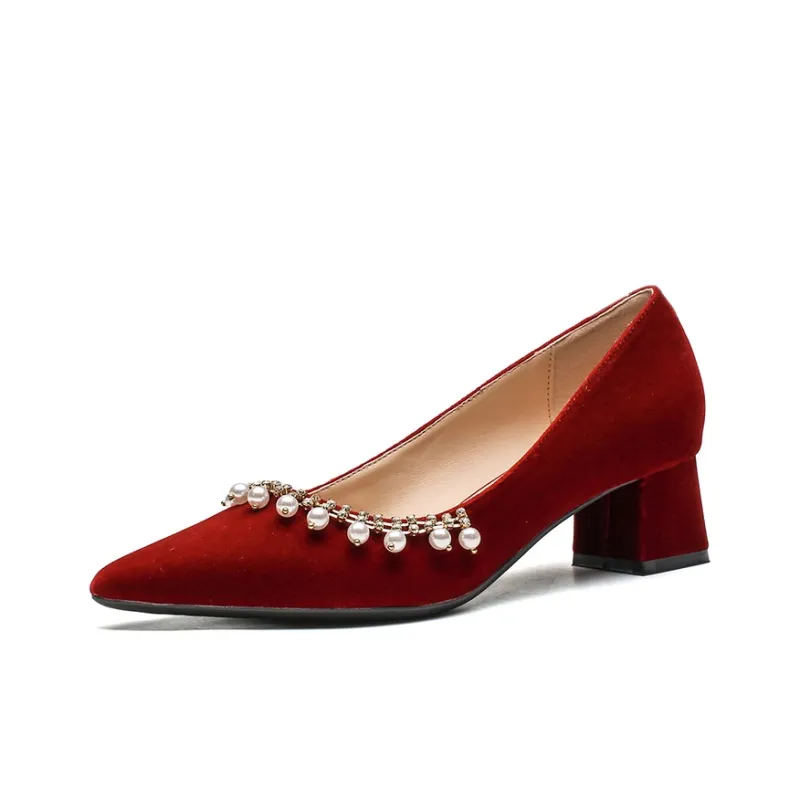 Ainer cat Chunky Heel High Heels 5cm Women's Red-1