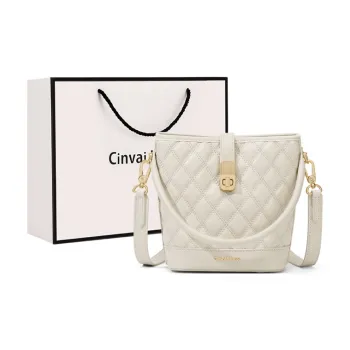 Simvay Clos Cow Leather Patchwork Synthetic Leather Crossbody Bag Portable Bucket Bag Small Size Women's White/Black