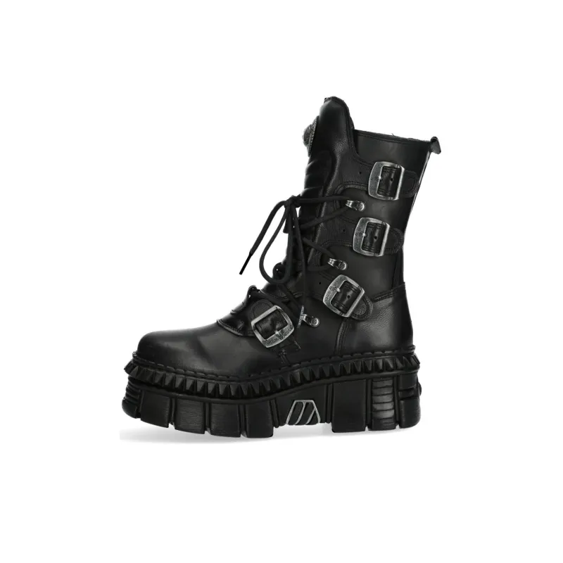 NEW ROCK Ankle Boots 6cm Unisex Black-0