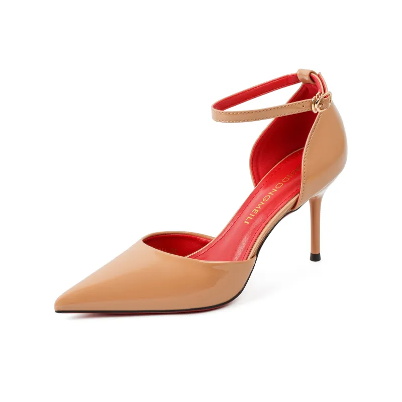 Qiandongmeili Slim Heel High Heels 8cm Women's Nude-22