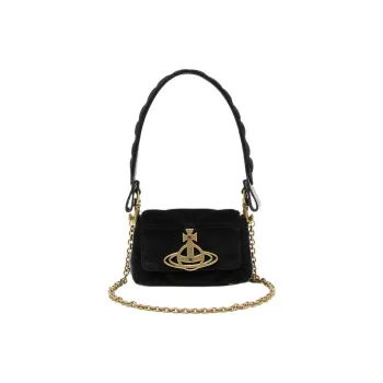 Vivienne Westwood HAZEL Velvet Velour Shoulder Bag Portable Crossbody Bag Shoulder Bag Small Size Women's Black