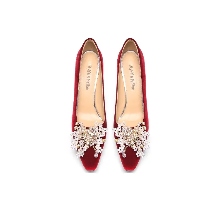 Lily Wei Marriage Chunky Heel High Heels 7.5cm Women's Red-2