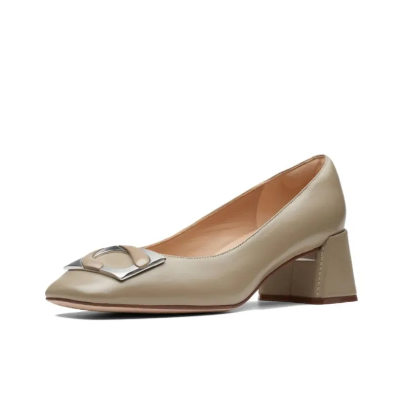 Clarks Chunky Heel High Heels Women's Light Khaki-2