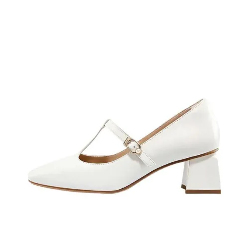 HARSON Block Heel High Heels 5.3cm Women's Pearl White