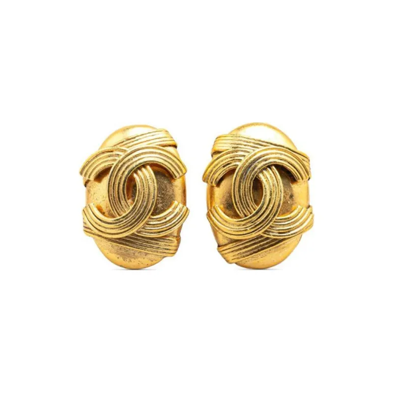 CHANEL 1994 Plated Cc Clip On Earrings Costume Earrings-0