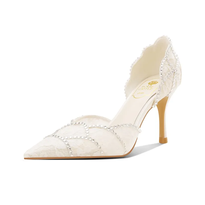 ROSE CASTLE Slim Heel High Heels 7.5CM Women's White-4