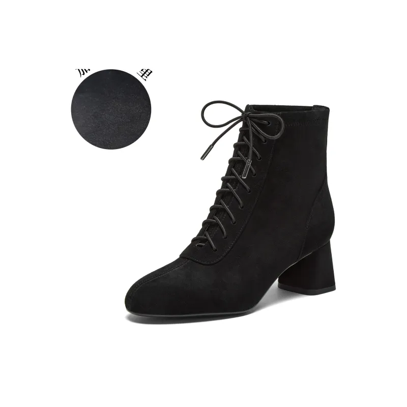 Joypeace Deer Boots Ankle Boots Chunky Heel Women's-2