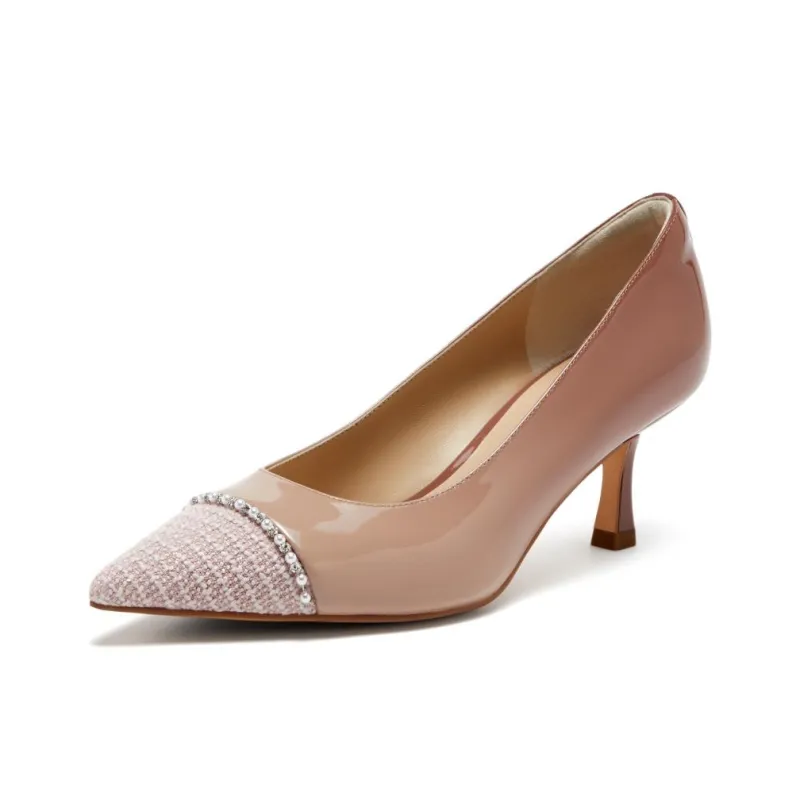 Joypeace Cherry Blossom White Chocolate Slim Heel High Heels 6cm Women's-6