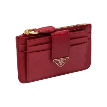 PRADA Cross Grain Smooth Leather Card Holder Women's Red