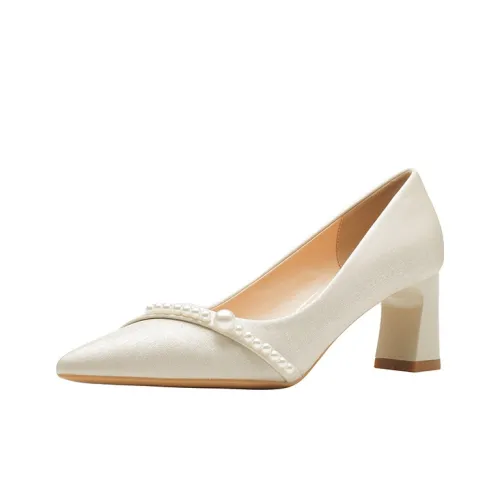 BIGTREE Chunky Heel High Heels Women's Apricot