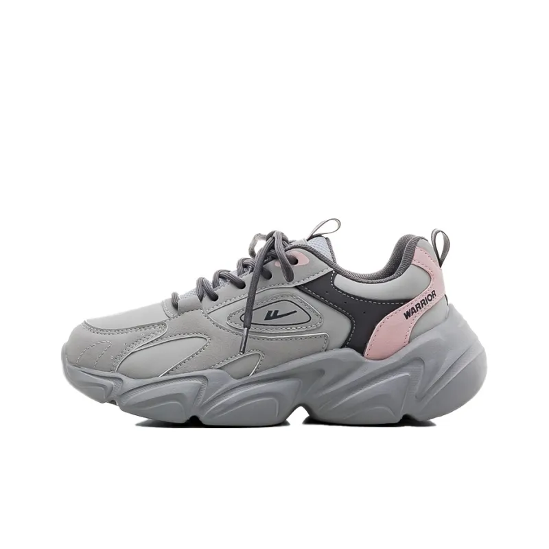 Warrior Anti Slip And Wear Resistant Height Increasing Low Top Chunky Sneakers Women's Gray Pink Brown-0