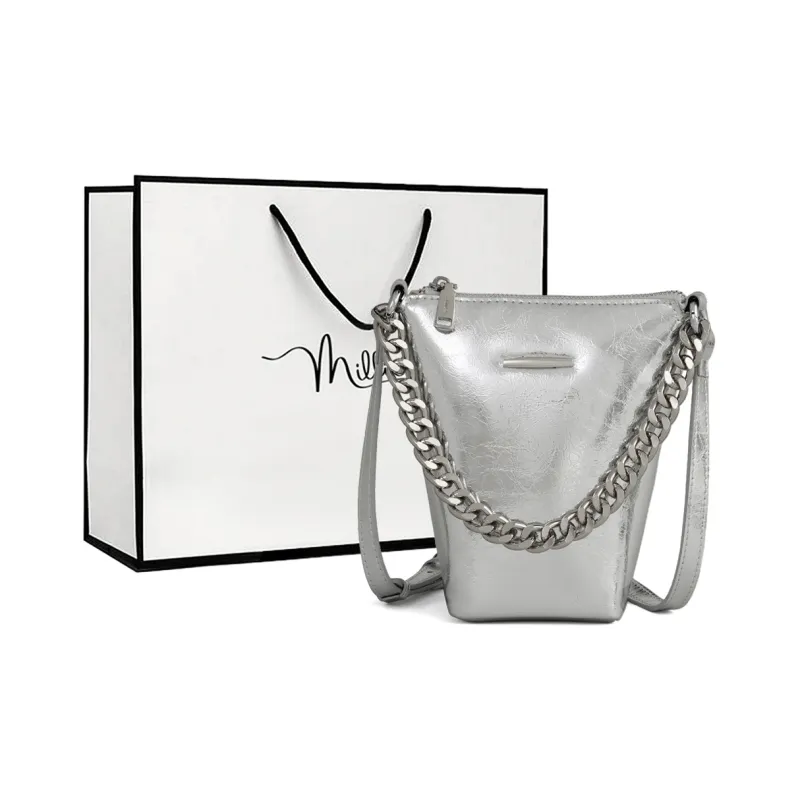 MILLIE'S Cow Leather With Synthetic Leather Handbag, Shoulder Bag, Crossbody Bag Women's Silver/Black-0