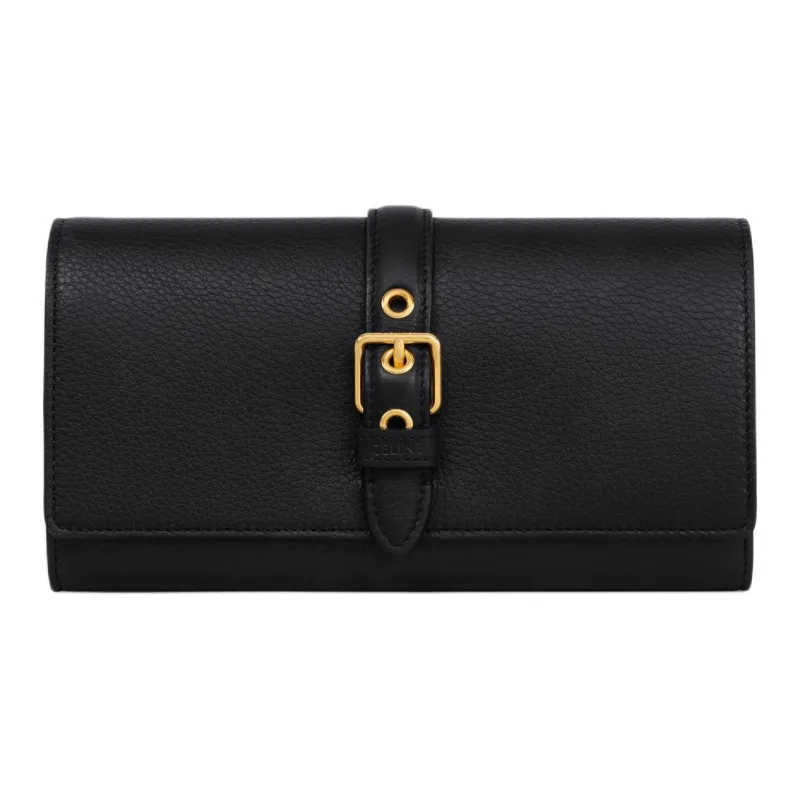 CELINE Soft Calfskin Wallet Large Size Women's Black-0