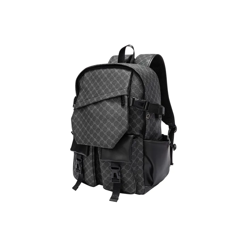 KONADCT Oxford/PU Backpack Large Size Unisex Black/Gray/White/Purple/Monogram/Coffee-29